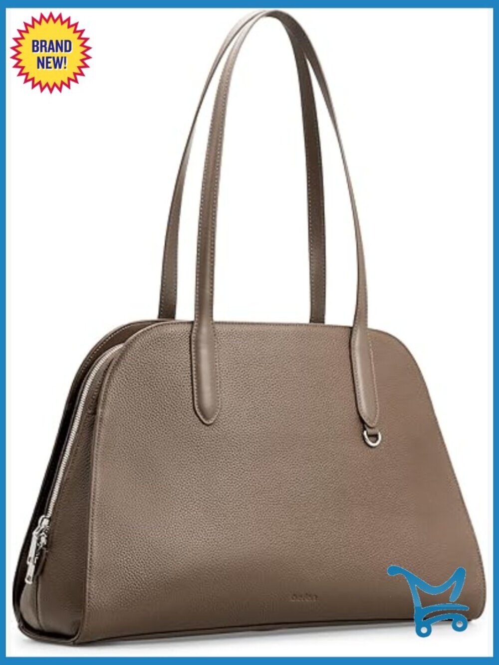 Genuine Leather Tote Bag with 10 Pockets for Work and Travel